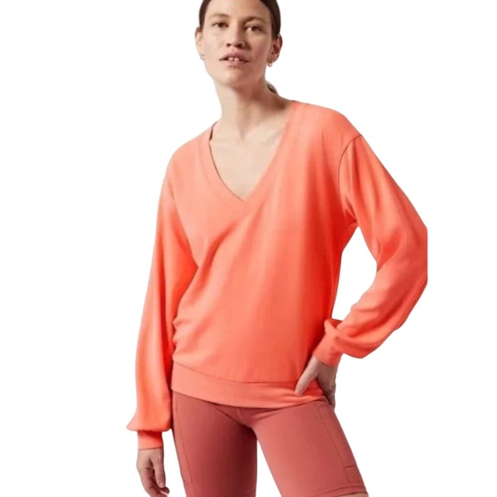 ATHLETA | Peach "Willow"‎ V-Neck Long Sleeve Sweatshirt | Top